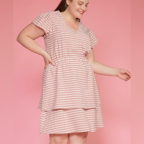 NWT Pleione Women's Puff Sleeve Dress Size‎ 1X Shoulder Ruffle Checkered - Picture 14 of 14